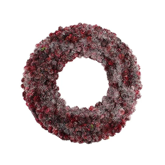 Northlight 18" Wine Burgundy Glitter Pine Cone Artificial Christmas Wreath, Unlit 2 Northlight 18" Wine Burgundy Glitter Pine Cone Artificial Christmas Wreath, Unlit - Image 2
