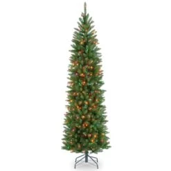 7 Ft. Pre-lit Kingswood Fir Pencil Artificial Christmas Tree, Multicolor Lights