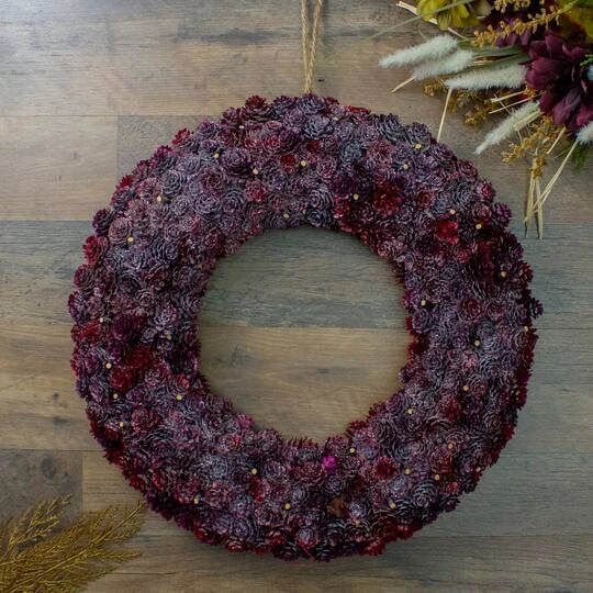 Northlight 18" Wine Burgundy Glitter Pine Cone Artificial Christmas Wreath, Unlit 4 Northlight 18" Wine Burgundy Glitter Pine Cone Artificial Christmas Wreath, Unlit - Image 4