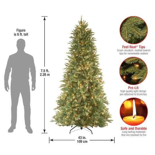7.5 Ft. Pre-Lit Feel Real® Tiffany Fir Slim Artificial Christmas Tree, Clear Lights 6 7.5 Ft. Pre-Lit Feel Real® Tiffany Fir Slim Artificial Christmas Tree, Clear Lights - Image 6