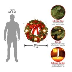 36" Decorative Collection Cozy Christmas Wreath With Red & Clear Lights -Michaels Store D206568S 4