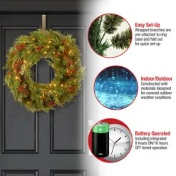 30" White Pine & Pine Cones Wreath With Soft White LED Lights -Michaels Store D206573S 15