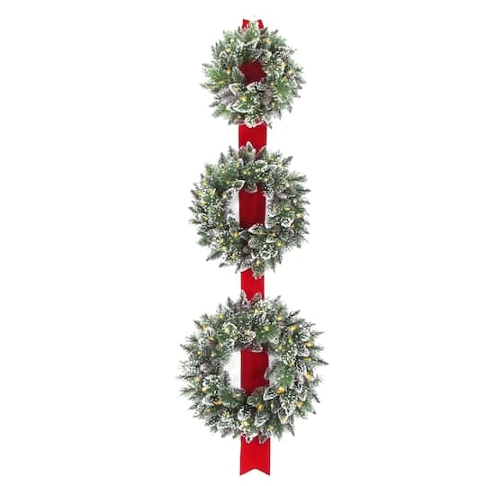 18", 22", & 26" Triple Wreath Door Décor Piece With Warm White Twinkle LED Lights 1 18", 22", & 26" Triple Wreath Door Décor Piece With Warm White Twinkle LED Lights