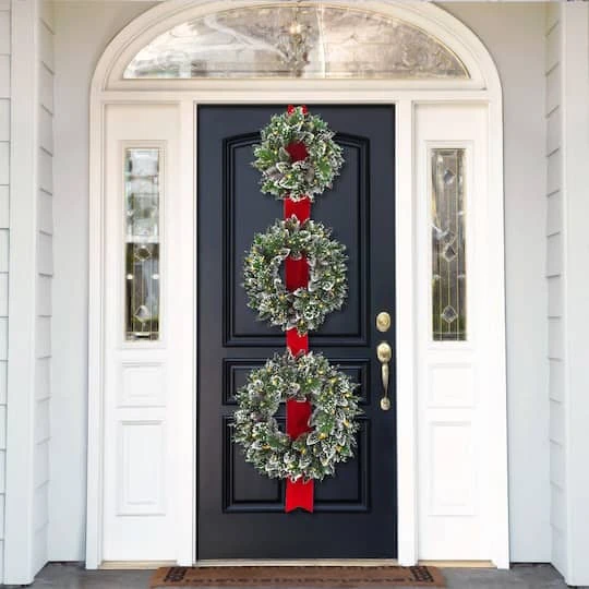 18", 22", & 26" Triple Wreath Door Décor Piece With Warm White Twinkle LED Lights 3 18", 22", & 26" Triple Wreath Door Décor Piece With Warm White Twinkle LED Lights - Image 3
