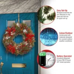 30" Pre-Lit Decorative Collection Cones, Red Berries & Poinsettias Tartan Plaid Wreath With Warm White LED Lights 11 30" Pre-Lit Decorative Collection Cones, Red Berries & Poinsettias Tartan Plaid Wreath With Warm White LED Lights -Michaels Store D206580S 15