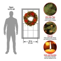 24" Decorative Collection Hydrangea Wreath With Cones, Red Berries & 50ct. Soft White Battery Operated LED Lights With Timer -Michaels Store D206595S 15