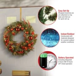 24" Decorative Collection Christmas Red Mixed Wreaths With 50ct. Soft White Battery Operated LED Lights With Timer -Michaels Store D206600S 15