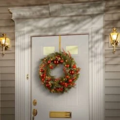 24" Decorative Collection Christmas Red Mixed Wreaths With 50ct. Soft White Battery Operated LED Lights With Timer -Michaels Store D206600S 2