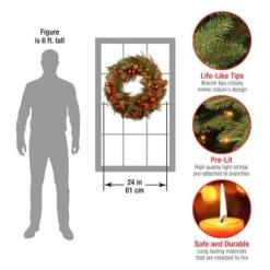 24" Decorative Collection Christmas Red Mixed Wreaths With 50ct. Soft White Battery Operated LED Lights With Timer -Michaels Store D206600S 4