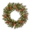 30" Frosted Pine Berry Collection Wreaths With Big White Edged Pine Cones, Red Berries, Silver Glittered Eucalyptus Leaves & Warm White LED Lights