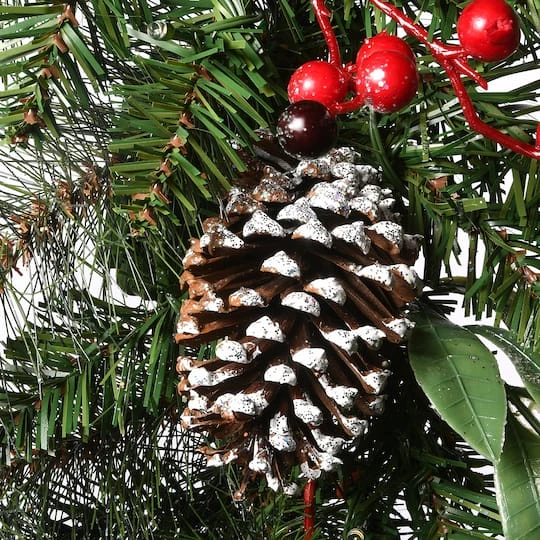 30" Frosted Pine Berry Collection Wreaths With Big White Edged Pine Cones, Red Berries, Silver Glittered Eucalyptus Leaves & Warm White LED Lights 3 30" Frosted Pine Berry Collection Wreaths With Big White Edged Pine Cones, Red Berries, Silver Glittered Eucalyptus Leaves & Warm White LED Lights - Image 3
