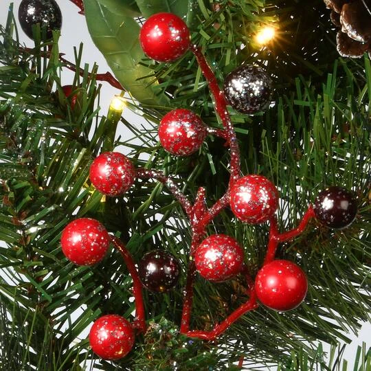 30" Frosted Pine Berry Collection Wreaths With Big White Edged Pine Cones, Red Berries, Silver Glittered Eucalyptus Leaves & Warm White LED Lights 6 30" Frosted Pine Berry Collection Wreaths With Big White Edged Pine Cones, Red Berries, Silver Glittered Eucalyptus Leaves & Warm White LED Lights - Image 6