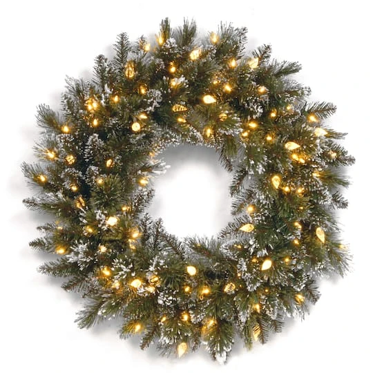 24" Glittery Bristle® Pine Wreath With Warm White LED Lights 1 24" Glittery Bristle® Pine Wreath With Warm White LED Lights