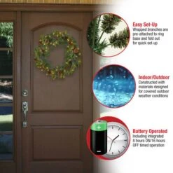 24" Feel Real® Colonial Wreath With Pine Cones, Red Berries & Dual Color LED Lights -Michaels Store D206626S 15