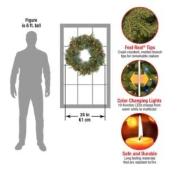 24" Feel Real® Colonial Wreath With Pine Cones, Red Berries & Dual Color LED Lights -Michaels Store D206626S 4