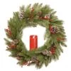 24" Feel Real® Bristle Berry Wreath With Red Electronic Candle, Red Berries & Cones