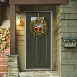 24" Feel Real® Bristle Berry Wreath With Red Electronic Candle, Red Berries & Cones -Michaels Store D206627S 2