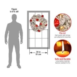 24" Snowy Bristle Pine Wreaths With Red & Silver Ornaments & Warm White LED Lights 10 24" Snowy Bristle Pine Wreaths With Red & Silver Ornaments & Warm White LED Lights -Michaels Store D206633S 4