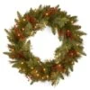 24" Feel Real® Classical Collection Wreath With Red Berries, Cedar Leaves & Warm White LED Lights