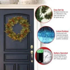 24" Feel Real® Classical Collection Wreath With Red Berries, Cedar Leaves & Warm White LED Lights 11 24" Feel Real® Classical Collection Wreath With Red Berries, Cedar Leaves & Warm White LED Lights -Michaels Store D206637S 15