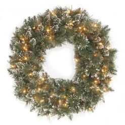 24" Glittery Bristle® Pine Wreath With Clear Lights