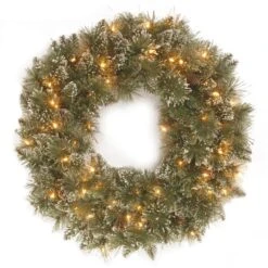 24" Glittery Bristle® Pine Wreath With Pine Cones & Warm White LED Lights