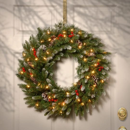 24" Frosted Berry Wreath With Clear Lights 3 24" Frosted Berry Wreath With Clear Lights - Image 3