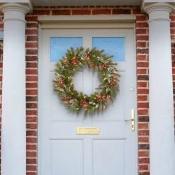 24" Frosted Pine Berry Collection Wreaths With Pine Cones, Red Berries, Silver Glittered Eucalyptus Leaves & Warm White LED Lights 8 24" Frosted Pine Berry Collection Wreaths With Pine Cones, Red Berries, Silver Glittered Eucalyptus Leaves & Warm White LED Lights -Michaels Store D206665S 2
