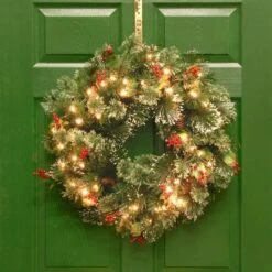 24" Wintry Pine® Wreath With Pine Cones, Red Berries, Snowflakes & Clear Lights -Michaels Store D206667S 12