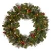 24" Crestwood® Spruce Wreath With Silver Bristle, Pine Cones, Red Berries & Glitter With Clear Lights