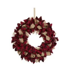 Glitzhome® 19" Christmas Plaid Fabric Wreath