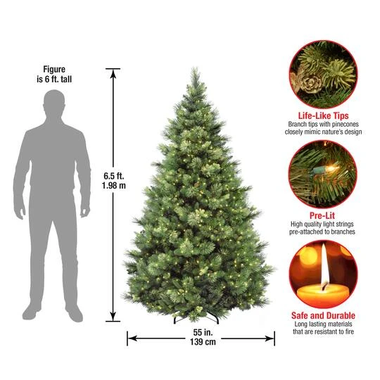 6.5ft. Pre-Lit Carolina Pine Artificial Christmas Tree, Clear Lights 6 6.5ft. Pre-Lit Carolina Pine Artificial Christmas Tree, Clear Lights - Image 6