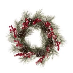 Glitzhome® 24" Flocked Pinecone & Berry Wreath