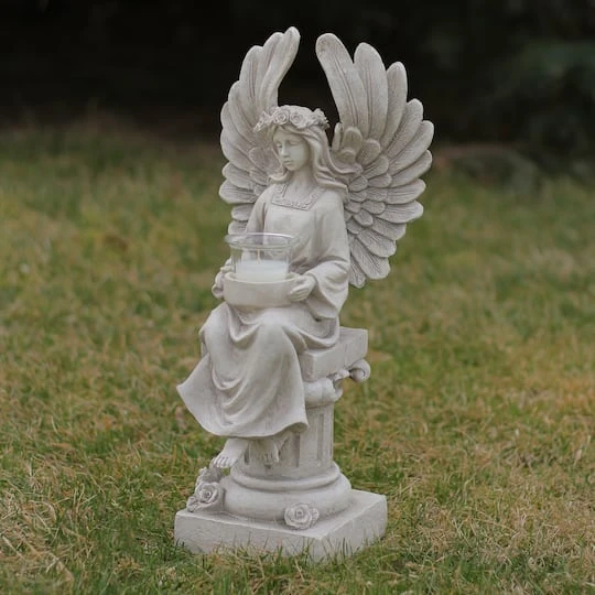 Northlight 17" Peaceful Angel Sitting On A Pedestal Candle Holder Statue 4 Northlight 17" Peaceful Angel Sitting On A Pedestal Candle Holder Statue - Image 4