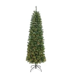 7.5ft Pre-Lit Northern Fir Pencil Artificial Christmas Tree, Clear Lights -Michaels Store D248439S 5