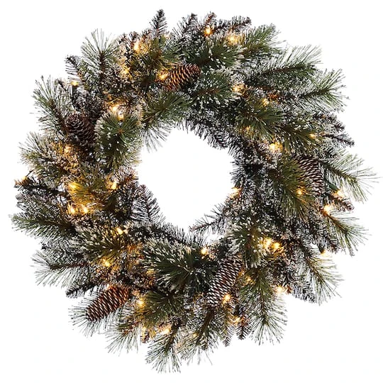 24" Pre-Lit Snowy Wreath 2 24" Pre-Lit Snowy Wreath - Image 2