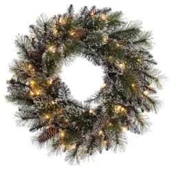 24" Pre-Lit Snowy Wreath