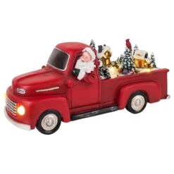 10.5" Animated Red Truck With Christmas Scene