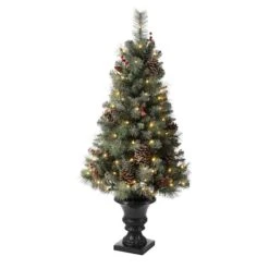4ft. Pre-Lit Flocked Pinecones & Berries Christmas Tree With Warm White Lights