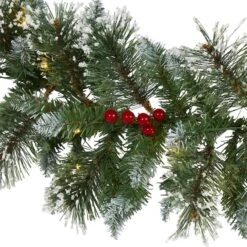 9ft. Pre-Lit Clear LED Frosted Swiss Pine & Berry Artificial Garland -Michaels Store D251208S 3