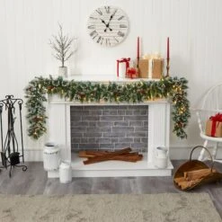 9ft. Pre-Lit Clear LED Frosted Swiss Pine & Berry Artificial Garland -Michaels Store D251208S 4