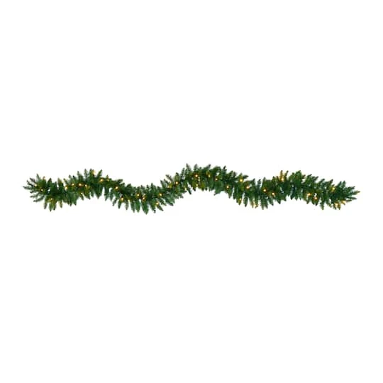 9ft. Pre-Lit Pine Artificial Garland With Warm White LED Lights 1 9ft. Pre-Lit Pine Artificial Garland With Warm White LED Lights