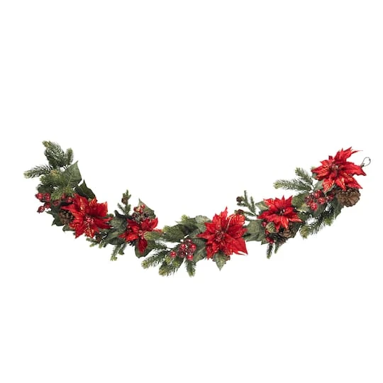 5ft. Poinsettia & Berry Artificial Garland 1 5ft. Poinsettia & Berry Artificial Garland