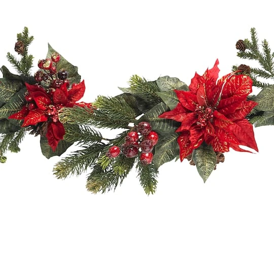 5ft. Poinsettia & Berry Artificial Garland 3 5ft. Poinsettia & Berry Artificial Garland - Image 3