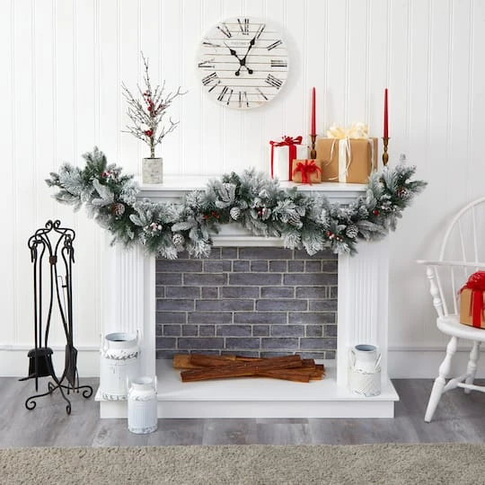 6ft. Pre-Lit Flocked Mixed Pine Artificial Christmas Garland With LED Lights 6 6ft. Pre-Lit Flocked Mixed Pine Artificial Christmas Garland With LED Lights - Image 6