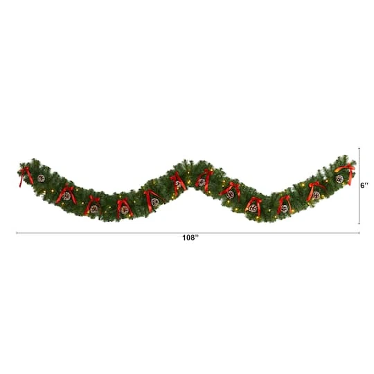 9ft. Pre-Lit Clear LED Bow & Pinecone Artificial Christmas Garland 3 9ft. Pre-Lit Clear LED Bow & Pinecone Artificial Christmas Garland - Image 3
