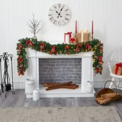 9ft. Pre-Lit Clear LED Bow & Pinecone Artificial Christmas Garland 10 9ft. Pre-Lit Clear LED Bow & Pinecone Artificial Christmas Garland -Michaels Store D251214S 4