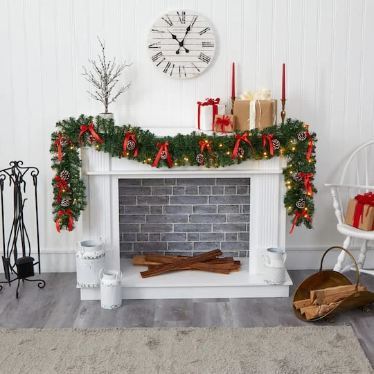 9ft. Pre-Lit Clear LED Bow & Pinecone Artificial Christmas Garland 5 9ft. Pre-Lit Clear LED Bow & Pinecone Artificial Christmas Garland - Image 5