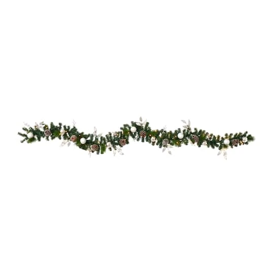 9ft. Pre-Lit Clear LED Ornament & Pinecone Artificial Christmas Garland 1 9ft. Pre-Lit Clear LED Ornament & Pinecone Artificial Christmas Garland