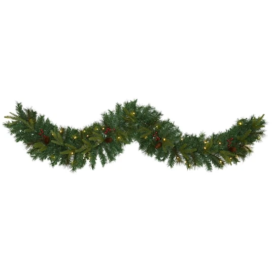 6ft. Pre-Lit Clear LED Mixed Pine, Berry & Pinecone Artificial Christmas Garland 2 6ft. Pre-Lit Clear LED Mixed Pine, Berry & Pinecone Artificial Christmas Garland - Image 2